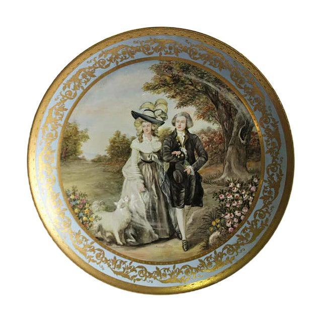 Large 20th Century Viennese Charger Plate or Wall Plaque in Porcelain Depicting Lady and Gentleman For Sale