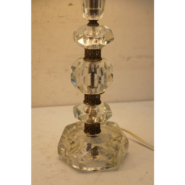 Mid 20th Century Mid 20th Century Stacked Prism Crystal Boudoir Vanity Table Lamps - a Pair For Sale - Image 5 of 14
