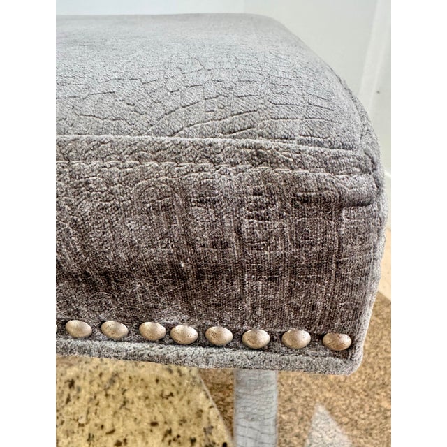Hollywood Regency Pair of Early 2000s Faux Crocodile X-Base Benches With Nailhead Trim For Sale - Image 3 of 10
