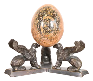 Art Deco Leopard Skin Jasper Egg on Bronze Base With Griffins