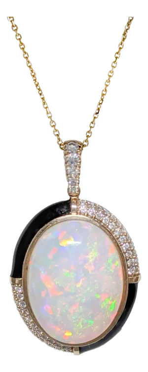 9.26 Carat Opal Pendant With Earth Mined Diamond Accents in 14k Solid Gold