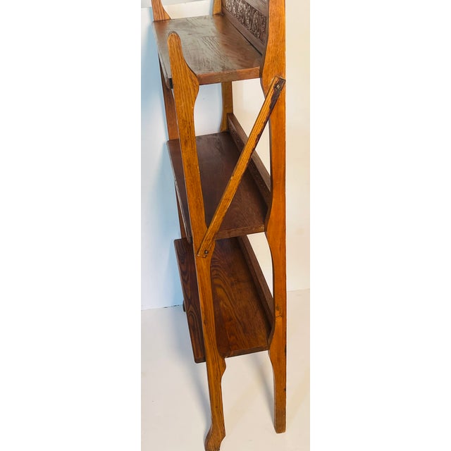 Wood Antique American Arts and Crafts Carved Book Shelving Rack Etagere For Sale - Image 7 of 9