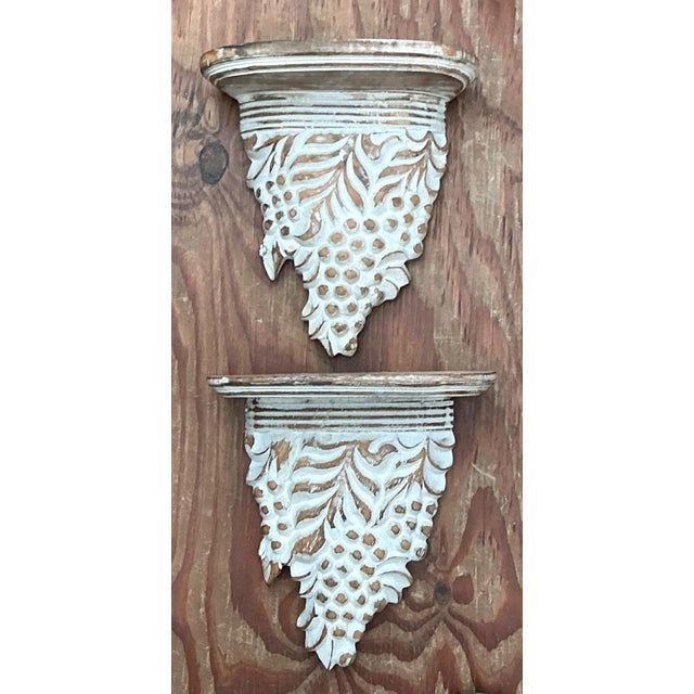 Vintage Carved Wood Grape Wall Brackets - Pair For Sale - Image 12 of 14