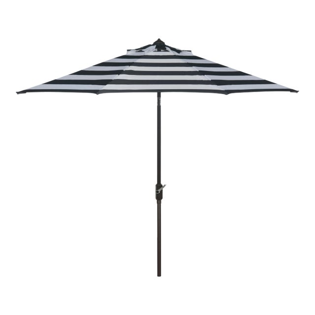Florrie Resistant Fashion Line 9 Ft Auto Tilt Umbrella in Black & White For Sale