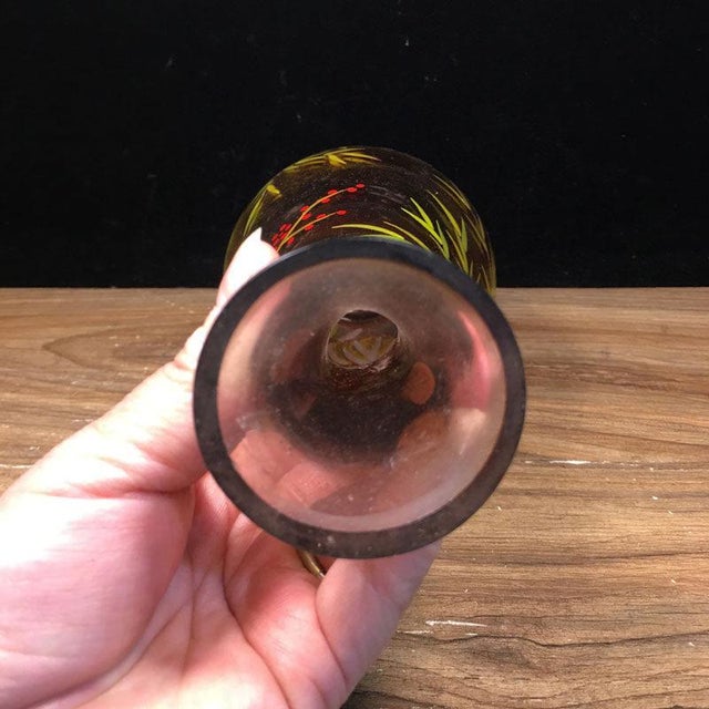 Inside-Painted Glass Vase – Bird & Bamboo Motif, Long Neck For Sale - Image 9 of 9