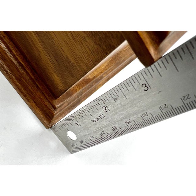 Mid Century Hardwood Jewelry Tabletop Box Brass Hardware Hinged Lid Vintage For Sale - Image 9 of 13