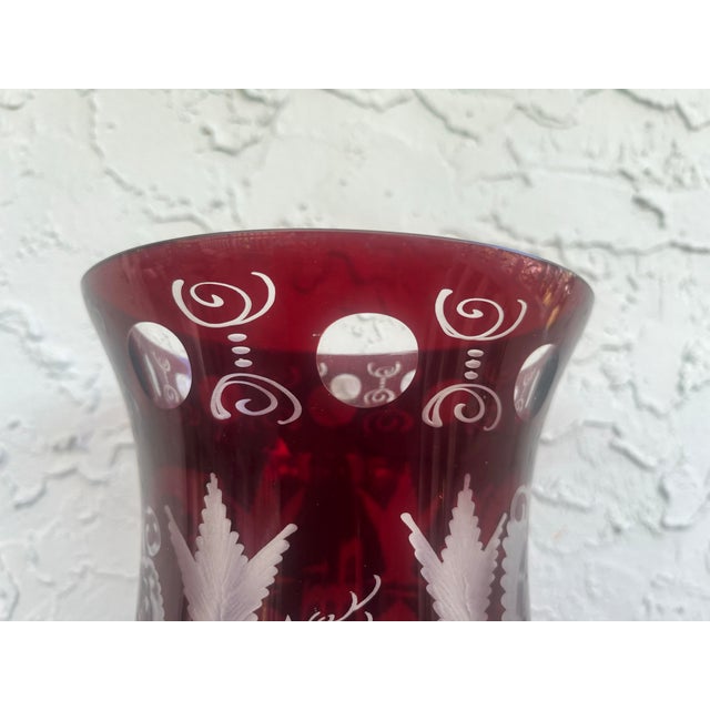 Egermann Bohemian Ruby Cut-to-Clear Engraved Vase – 12.25” For Sale - Image 11 of 12