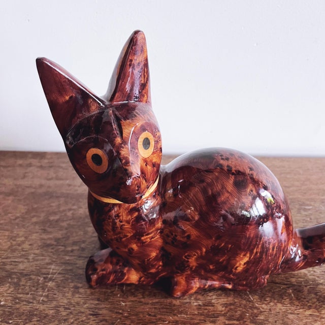 Vintage Carved and Polished Burl Wood Cat Figurine For Sale - Image 4 of 5