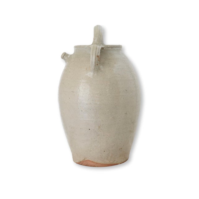 Rustic European 16" Antique French Glazed Terracotta Jug For Sale - Image 3 of 8