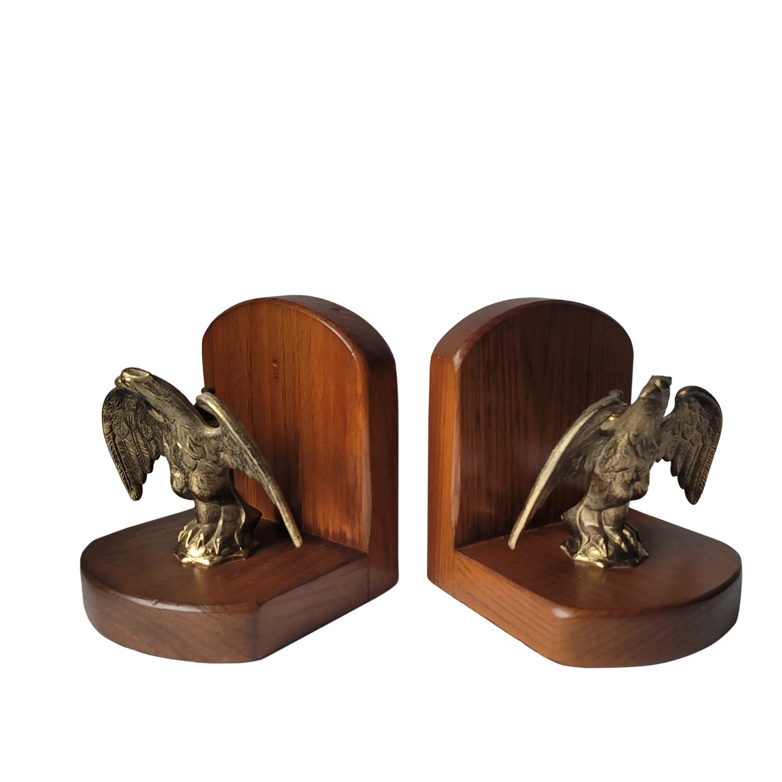 Vintage Wood and Brass / Bronze Basketville Bald Eagle Bookends Pair