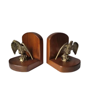 Vintage Wood and Brass / Bronze Basketville Bald Eagle Bookends Pair