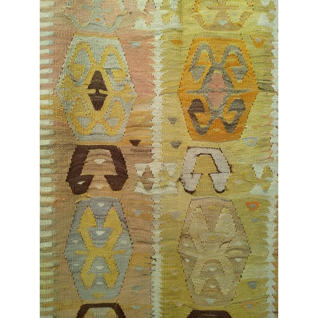Vintage Anatolian Kilim Area Rug, Hand-Woven Wool, Geometric Design,Tan & Pale Green, 5x10 For Sale - Image 11 of 14