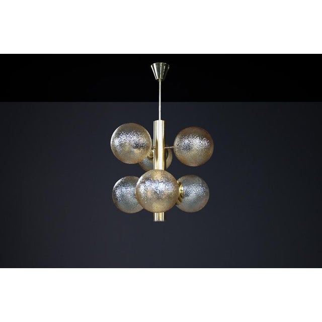 Gold Patinated Brass Sputnik Chandelier with Six Gold-Colored Globes from Kaiser Leuchten, 1960s For Sale - Image 8 of 11