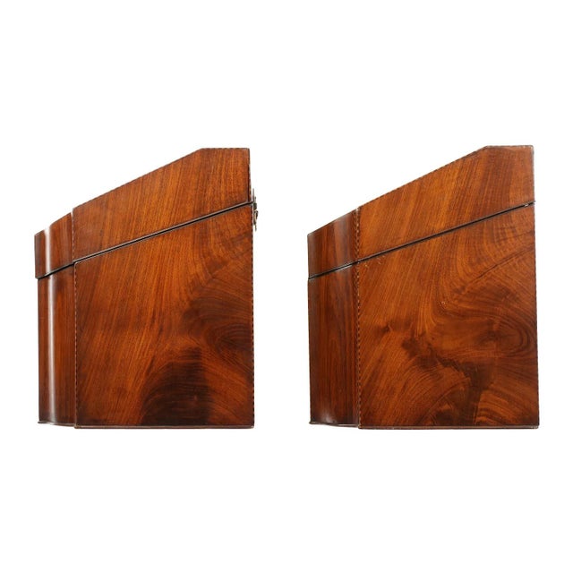 Wood Early 20th Century Pair English Georgian Style Inlaid Mahogany Knife Boxes For Sale - Image 7 of 9
