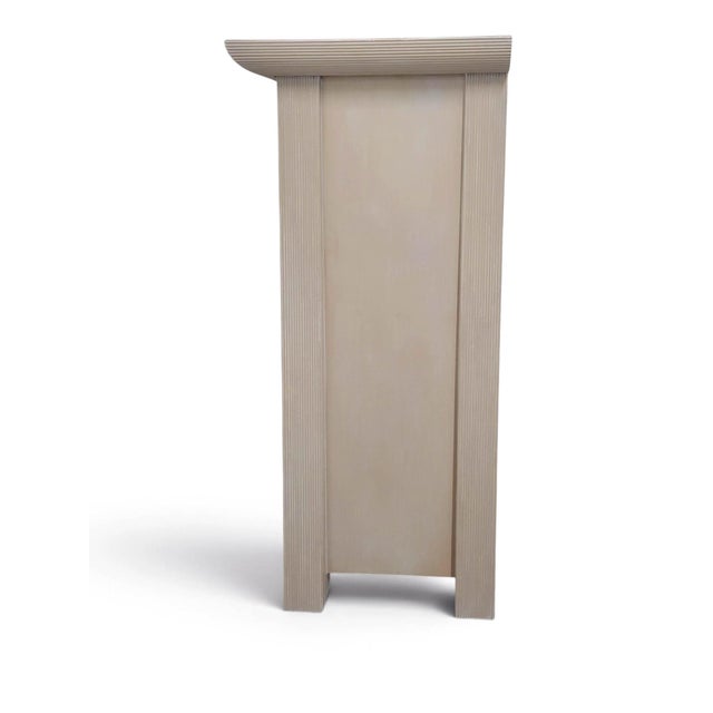 Taupe 1980s Postmodern Asian-Style Reeded Armoire & Nightstands, Stone Inset, 3 Pieces For Sale - Image 8 of 18