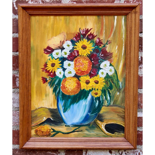 Vintage 1960s Floral Still Life Original Oil Painting For Sale - Image 10 of 12