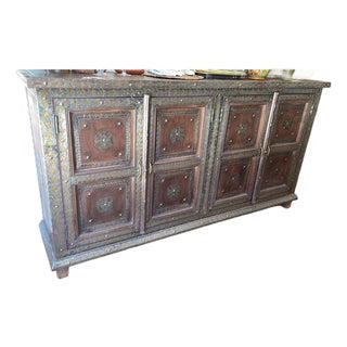 Mid-Century Modern Hardwood Buffet/Sideboard With Hammered Brass For Sale