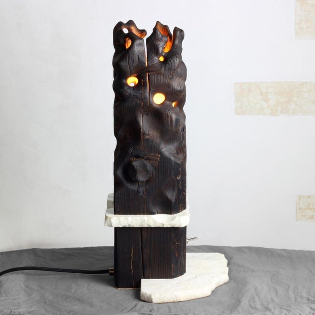 Reclaimed Yakisugi Wood Table Lamp - Volcano Lamp | Melting Series by Gabor Gobi For Sale - Image 6 of 10
