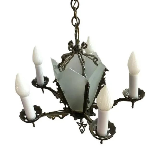 Art Deco Art Deco Slat Glass Chandelier With Geometric Details For Sale - Image 3 of 11