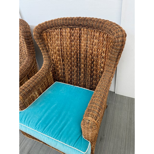 Late 20th Century Rattan Wingback Mid 20th Century Chairs, Pair For Sale - Image 5 of 12