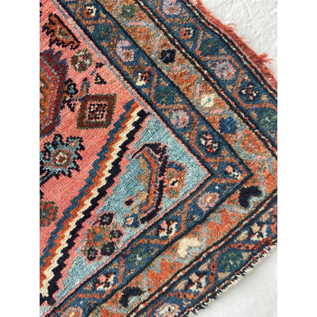 Textile Antique Hamadan Rug in Coral Pink & Sky Blue 2 7 X 3 4 For Sale - Image 7 of 9