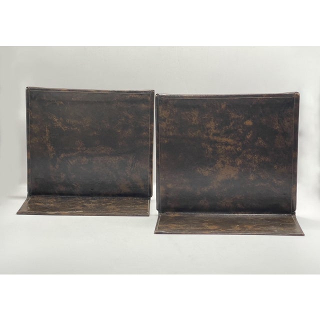 Burnt Umber 1950’s Faux Leather Gold Pressed Bookends- A Pair For Sale - Image 8 of 9