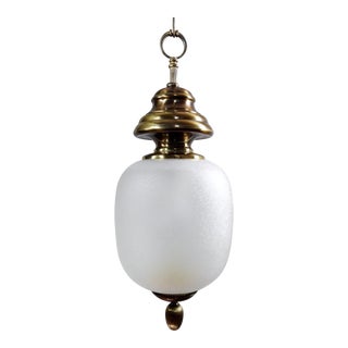 1960s Gaetano Sciolari Marked Brass and Etched Spotted Glass Italian One-Light Lantern For Sale