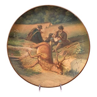 Early 20th Century German Hand-Painted Ceramic Hunting Scene Wall Platter For Sale