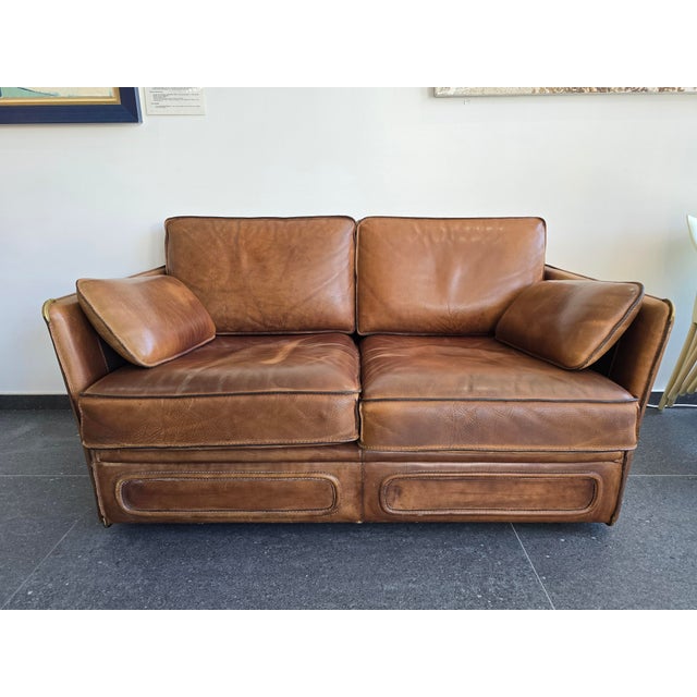 Vintage Living Room Set in Cognac Buffalo Leather from Roche Bobois, 1980s, Set of 3 For Sale - Image 15 of 18