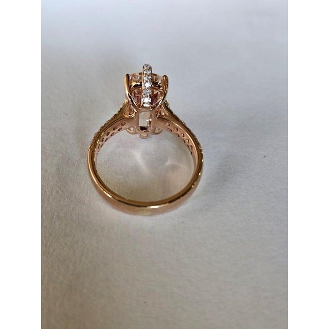 Peach Set in 18k Rose Gold, Morganite, Mozambique Ruby & Diamonds Engagement Ring, Us Size 6.75 For Sale - Image 8 of 10