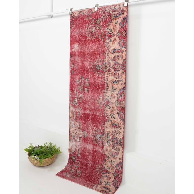 1970s Vintage Turkish Handmade Wool Cotton Red Runner Rug For Sale - Image 10 of 11