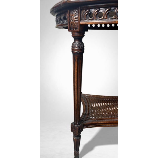 Early 20th Century Neoclassical Italian Walnut Side Table With Marble Top and Vienna Straw Shelf For Sale - Image 13 of 18
