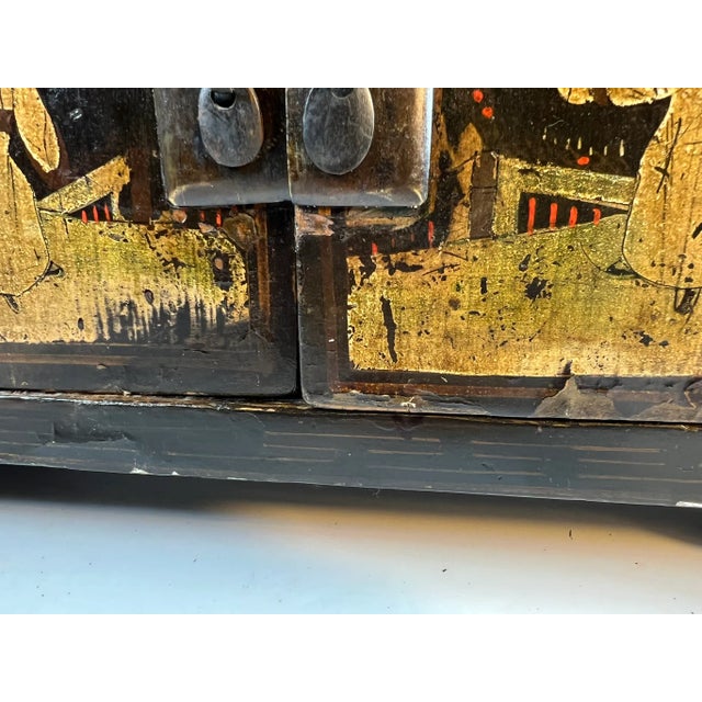 Antique Small Painted Lacquer Kang Cabinet From Shanxi Province For Sale - Image 14 of 17