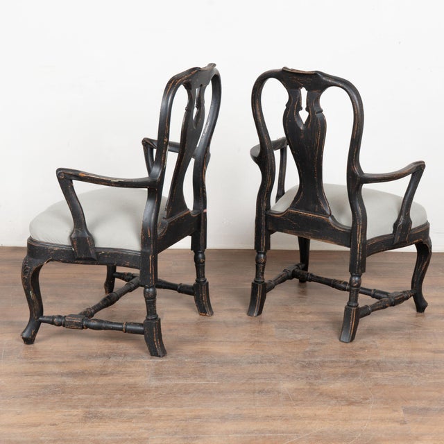 Pair of 19th Century Black Painted Swedish Rococo Armchairs For Sale - Image 16 of 16
