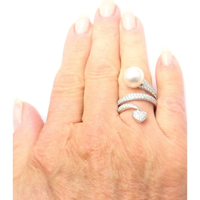 Mikimoto 18k White Gold Diamond South Sea Pearl Heart Ring Cert. For Sale - Image 9 of 10