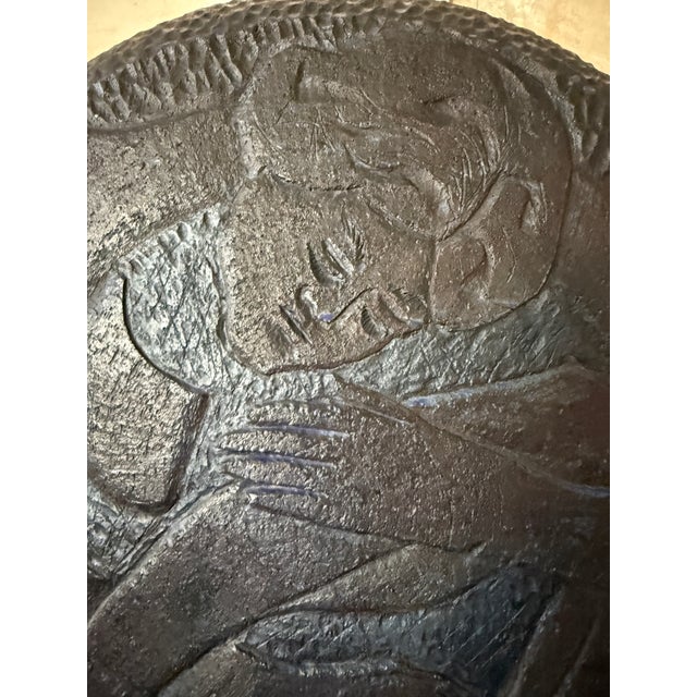 Mid Century Brutalist Studio Pottery Sculpture | Wpa Influence | Male Female Figural Relief | Blue Black Ceramic For Sale - Image 4 of 12