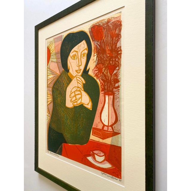 Irving Amen Vintage 1965 Mid Century Modern " Summer " Limited Edition Framed Hand Signed Original Fine Art Woodcut Print For Sale - Image 14 of 18