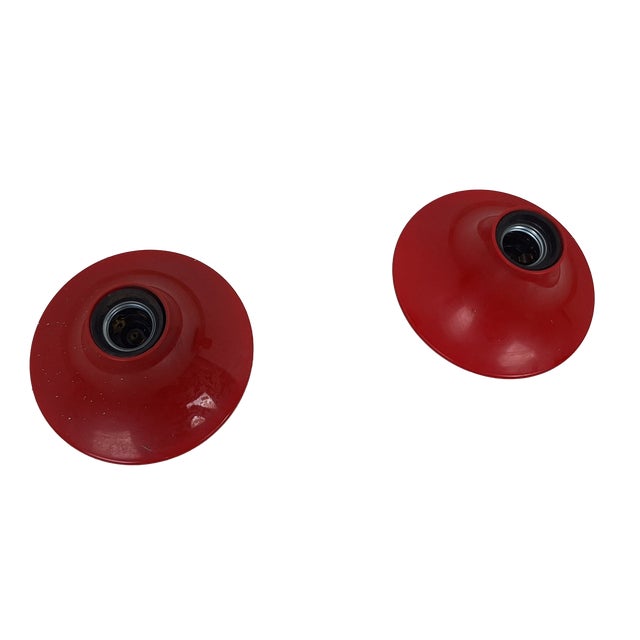 Teti Wall Lamps in Red Lacquered Metal attributed to Vico Magistretti for Artemide, 1980s, Set of 2 For Sale