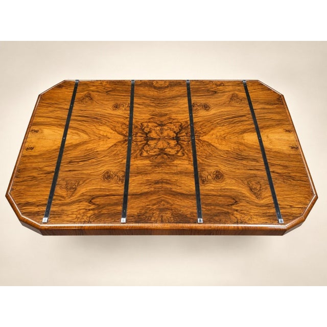 Art Deco Extendable Table Walnut Burl Veneer and Chrome-Plated Metal, 1930s For Sale - Image 6 of 8