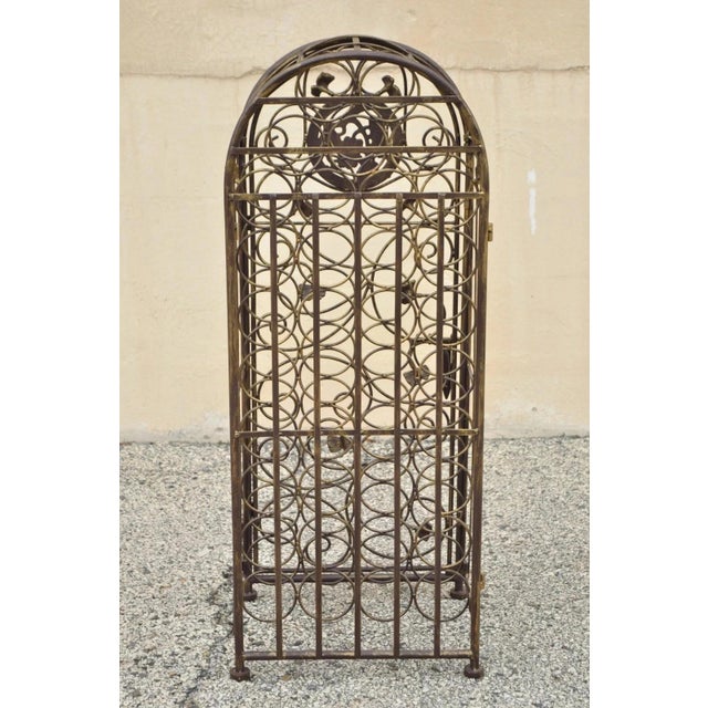Late 20th Century Mediterranean Style Wrought Iron 37 Wine Bottle Slot Holder Stand With Door For Sale - Image 10 of 12