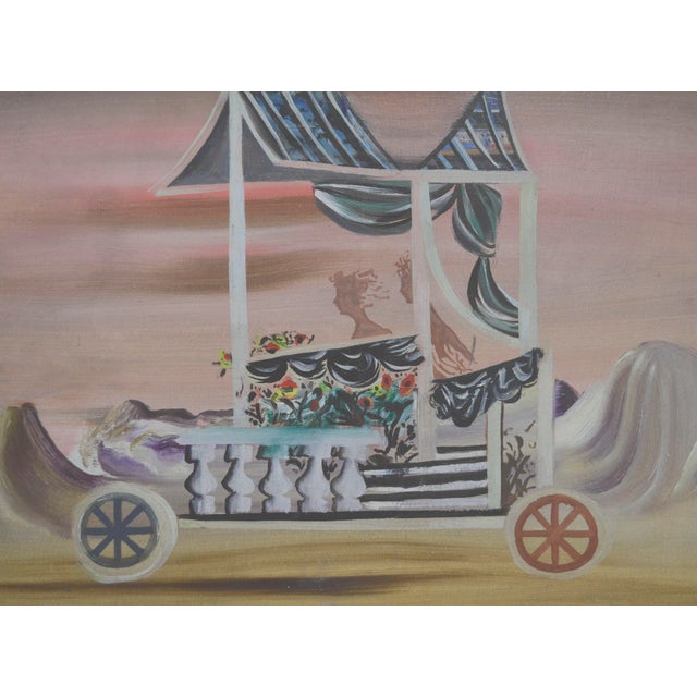 Charming surreal oil on board painting of Carnival Wagon by Francesco Christofanetti (Italian, 1901-1951), 1925. Signed...