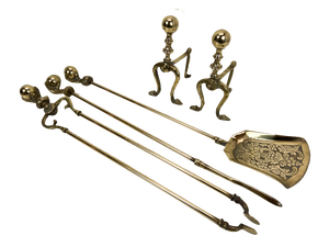 Antique Brass Fire Tools with Eagle Claws, Late 19th Century, Set of 5