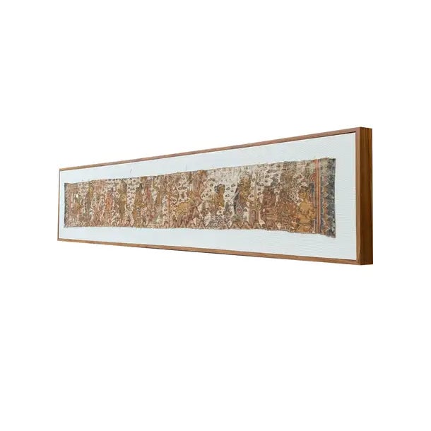 Folk Art Bali Hindu Textile Framed 'Kamasan' Painting, Indonesia C. 1900 For Sale - Image 3 of 14