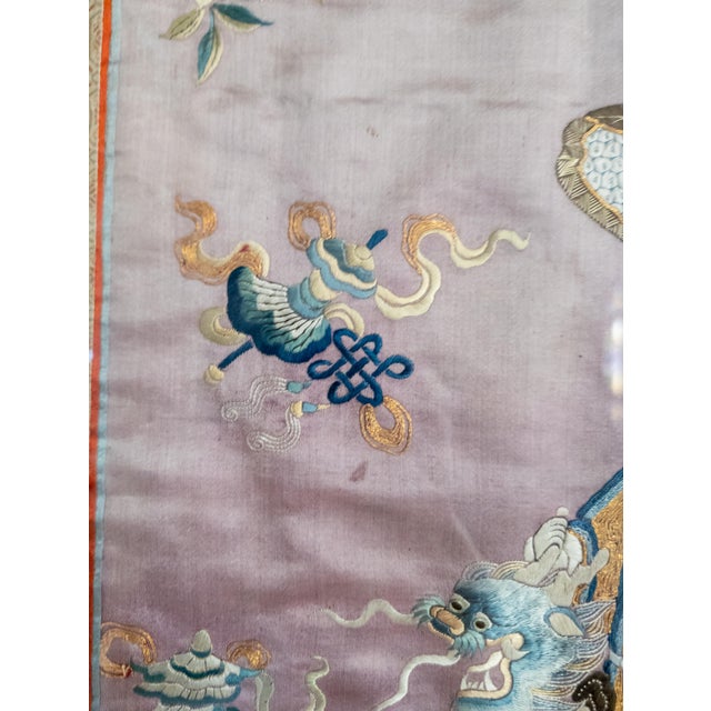 19th Century Chinese Fine Silk Embroidered Panel With Figures on Purple Ground For Sale - Image 15 of 16