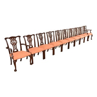 Baker Furniture Chippendale Carved Mahogany Dining Chairs, Set of Ten For Sale