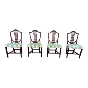 19th Century Federal Style Inlaid Mahogany Carved Shield Back Dining Chairs- Set of 4