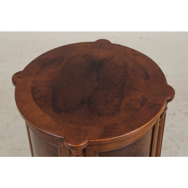 Pair Henredon Round Walnut Living Room Lamp End Tables For Sale - Image 11 of 16