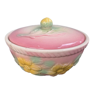 Vintage Hull Pottery Pastel Pink Floral Covered Dish / Lidded Bowl