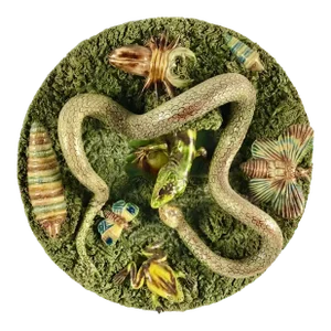19th Majolica Palissy Snake and Lizard Wall Platter Jose Alves Cunha