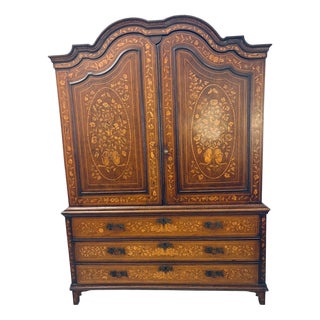 Antique Dutch Marquetry Walnut Linen Press, 1780 For Sale